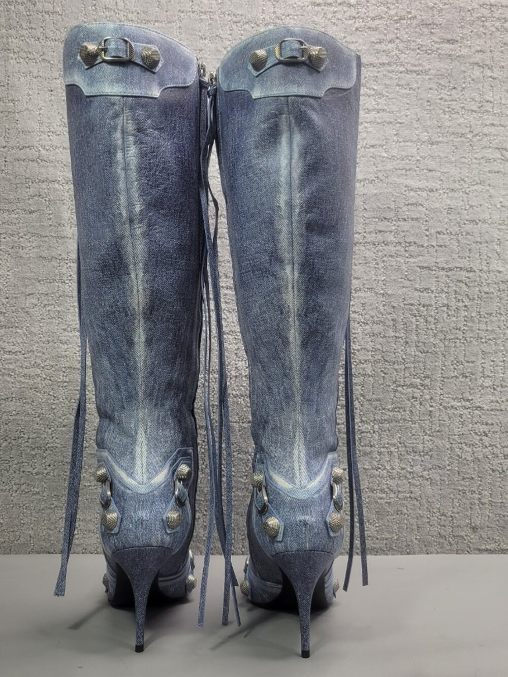 Balenciaga Le Cagole Women's EU Size 41 Blue Denim Leather Stud Boots 771231 - Picture 3 of 15